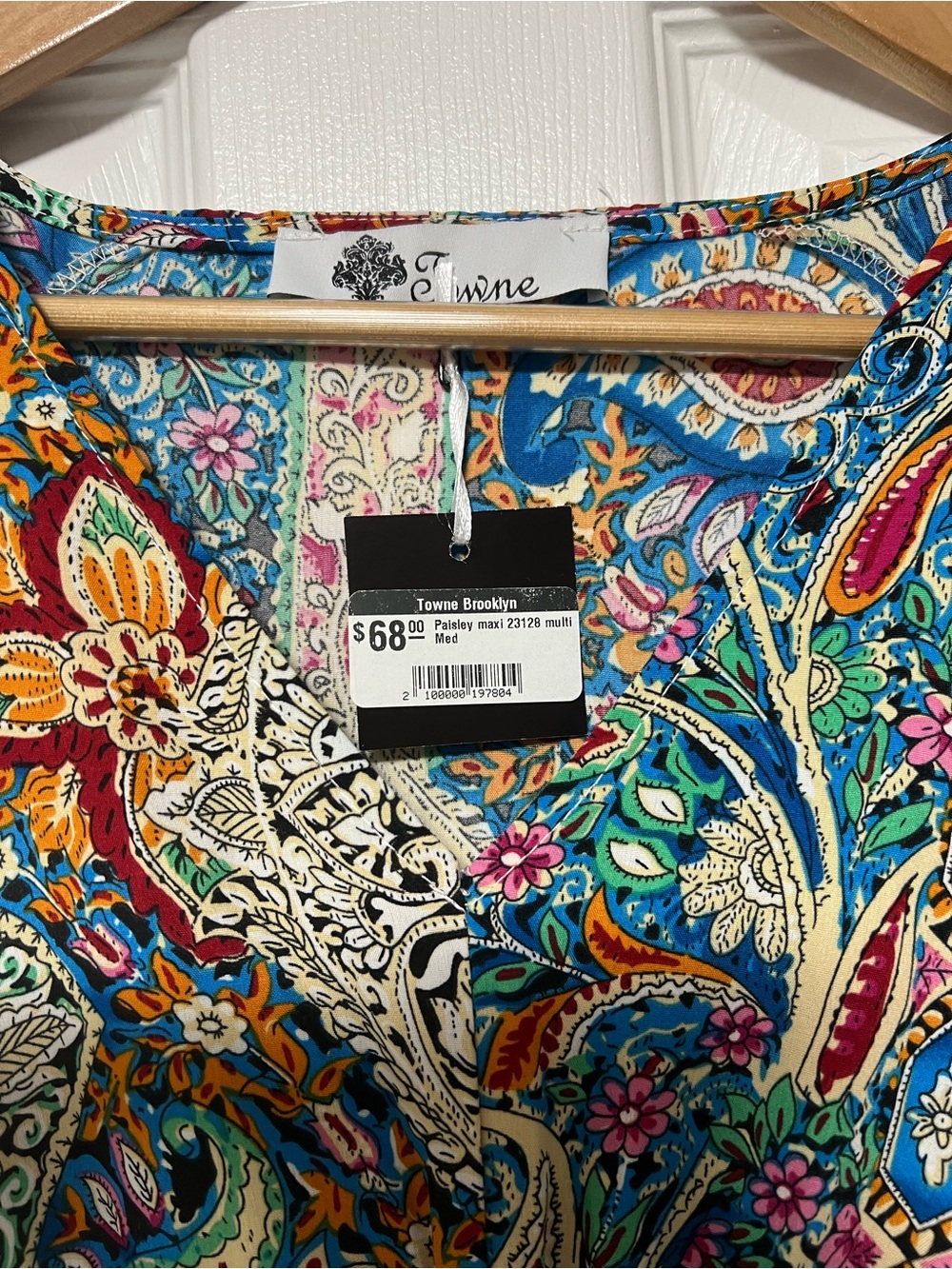 Towne Boho Paisley Maxi Dress Medium Colorful Empire Waist Cap Sleeve NWT - Picture 6 of 6